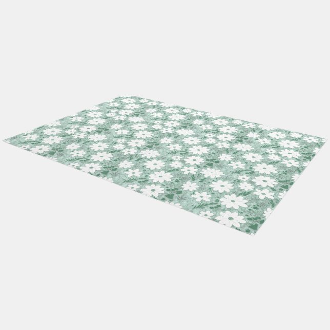 Shabby Chic Pastel Green Retro Daisy Patterned  Outdoor Rug (Angled)