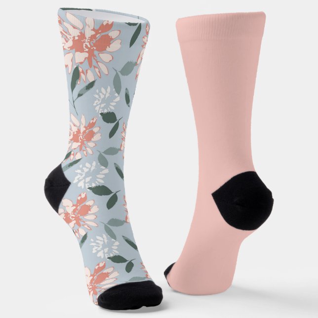 Shabby Chic Pastel Peach Floral Odd Mismatch  Socks (Angled)