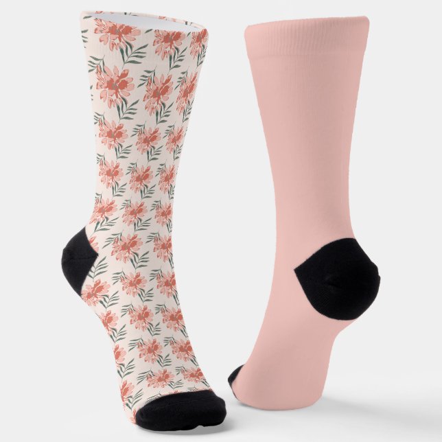 Shabby Chic Pastel Peach Floral Odd Mismatch Socks (Angled)