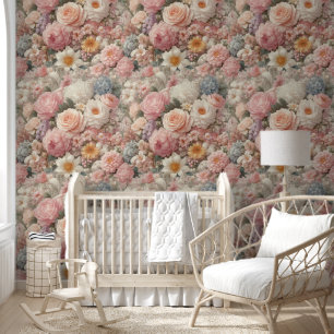 Shabby Chic Pastel Pink Floral Flowers Wallpaper