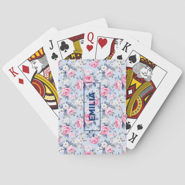 Shabby Chic Pastel Pink Roses Pattern Poker Cards (Back)