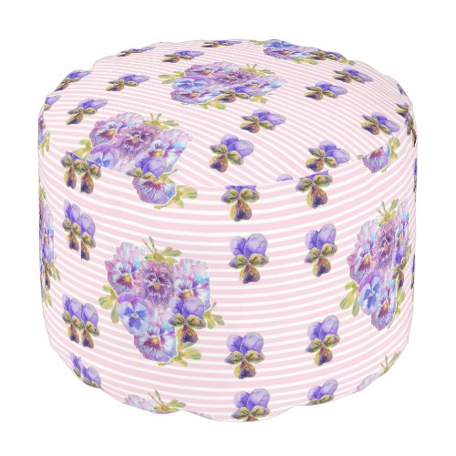 Shabby Chic Pastel Pink Stripe Floral Flowers Pouf