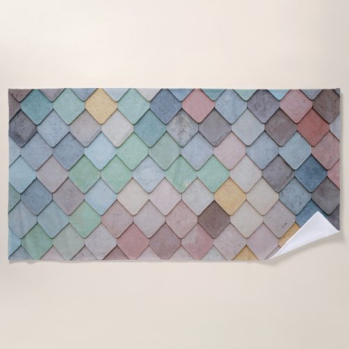 Shabby Chic Pastel Tiles Beach Towel