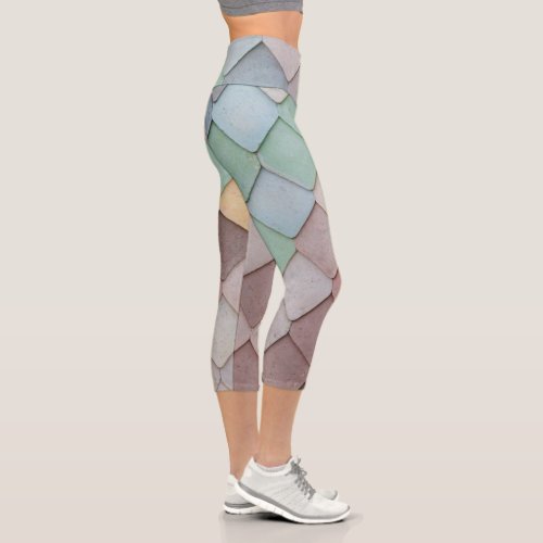 Shabby Chic Pastel Tiles Capri Leggings