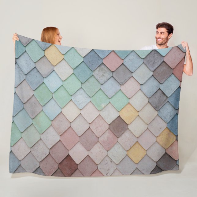 Shabby Chic Pastel Tiles Fleece Blanket (In Situ)
