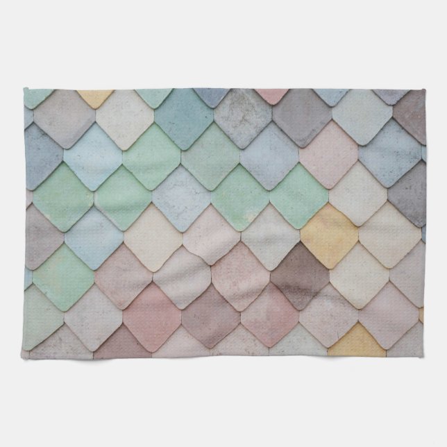 Shabby Chic Pastel Tiles Kitchen Towel (Horizontal)