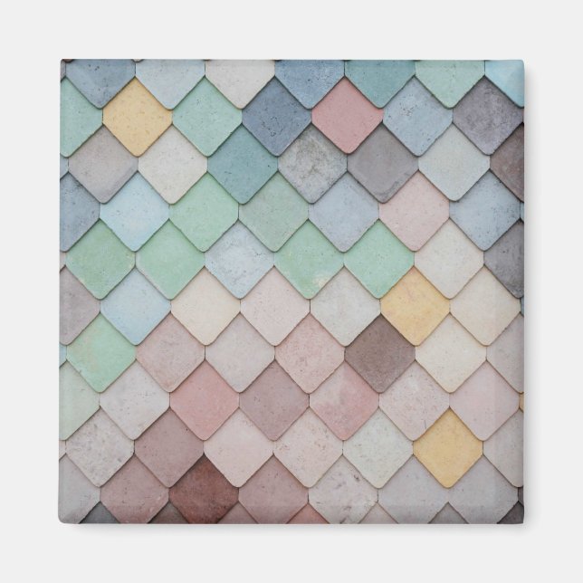 Shabby Chic Pastel Tiles Square Paper Coaster Magnet (Front)