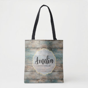 Shabby Chic Pastel Wood Bridesmaid Name Tote Bag