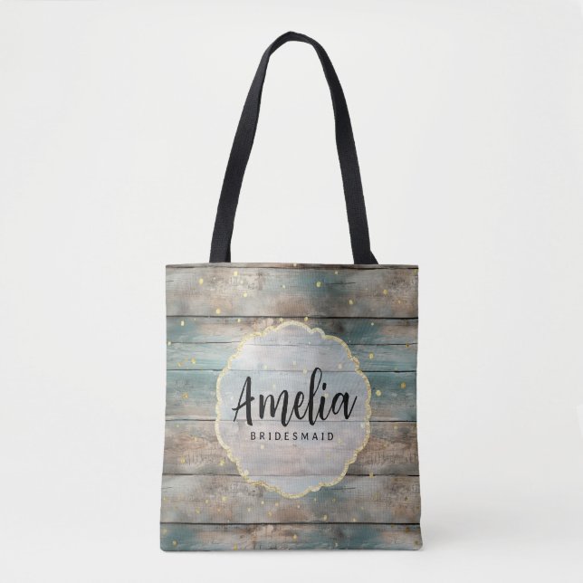 Shabby Chic Pastel Wood Bridesmaid Name Tote Bag (Front)
