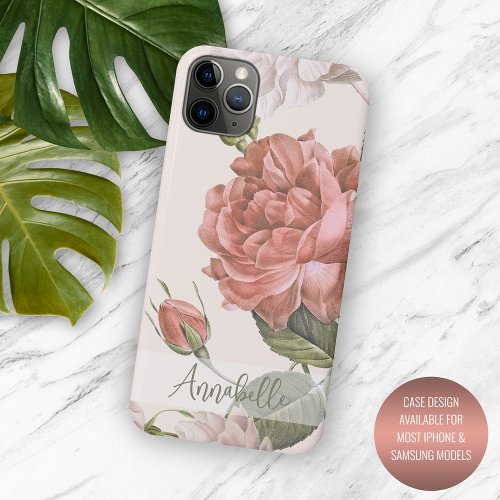 Shabby Chic Peach Blush Pink Roses Floral Pattern iPhone 11 Pro Max Case