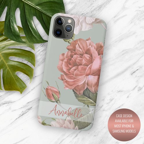 Shabby Chic Peach Blush Pink Roses Floral Pattern iPhone 11 Pro Max Case