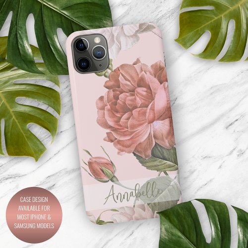 Shabby Chic Peach Blush Pink Roses Floral Pattern iPhone 11Pro Max Case