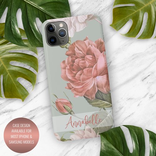 Shabby Chic Peach Blush Pink Roses Floral Pattern iPhone 11Pro Max Case