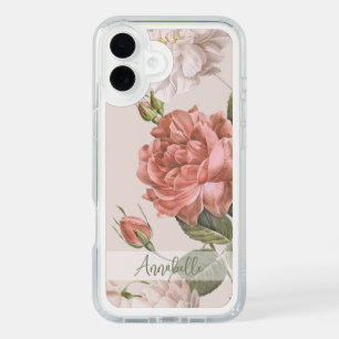 Shabby Chic Peach Blush Pink Roses Floral Pattern iPhone 16 Plus Case