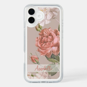 Shabby Chic Peach Blush Pink Roses Floral Pattern iPhone 16 Plus Case