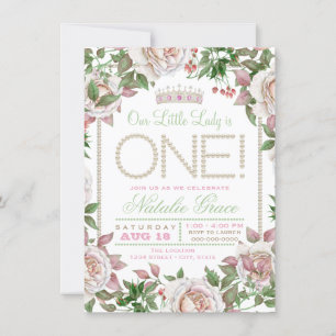 Shabby Chic Pearl Little Lady 1st Birthday Invitation