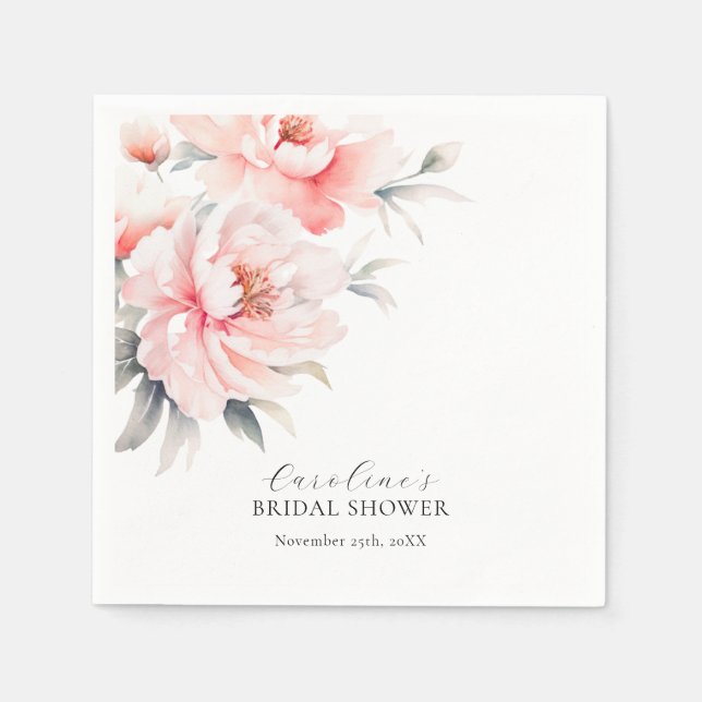 Shabby Chic Peonies Blush Pink BRIDAL SHOWER Napkins (Front)