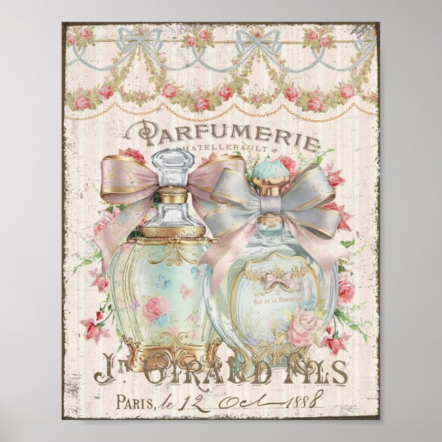 Shabby Chic Perfume Bottles French Script Poster (Front)