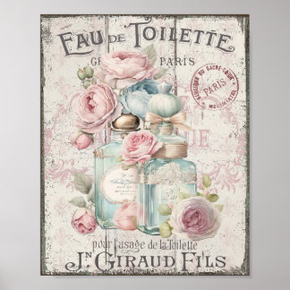 Shabby Chic Perfume Bottles French Script Poster