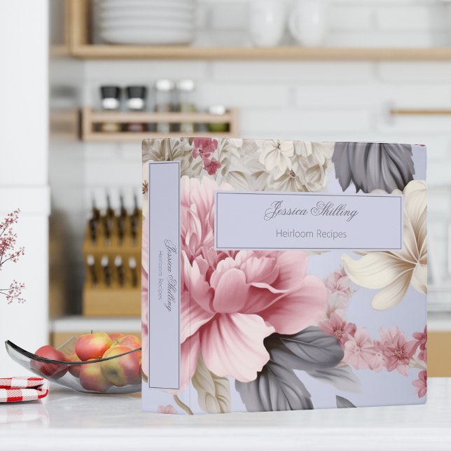 Shabby Chic Peri & Pink Floral Family Recipes 3 Ring Binder (Creator Uploaded)