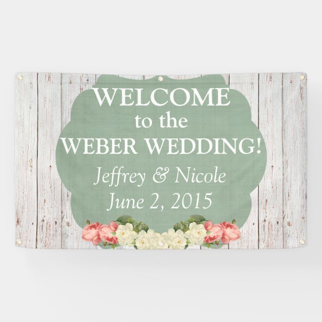 Shabby Chic Personalized Custom Wedding Banner (Horizontal)