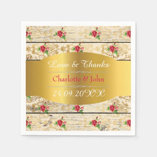 Shabby Chic Personalized Golden Rustic Wedding Napkins
