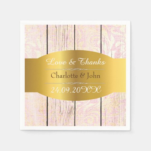 Shabby Chic Personalized Golden Rustic Wedding Paper Napkins