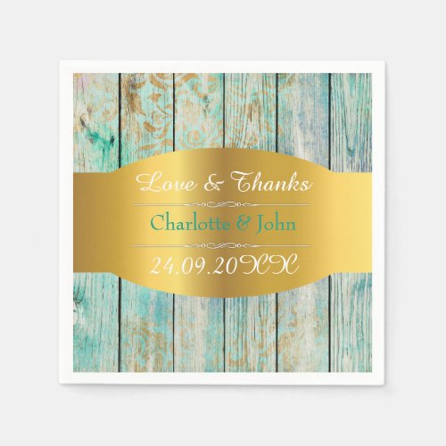 Shabby Chic Personalized Golden Rustic Wedding Paper Napkins