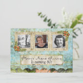 Shabby Chic Photo 80th Birthday Party Invitation (Standing Front)