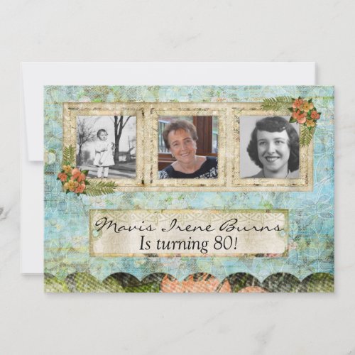 Shabby Chic Photo 80th Birthday Party Invitation