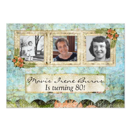 Shabby Chic Photo 80th Birthday Party Invitation