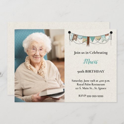 Shabby Chic Photo 90th Birthday Party Invitation