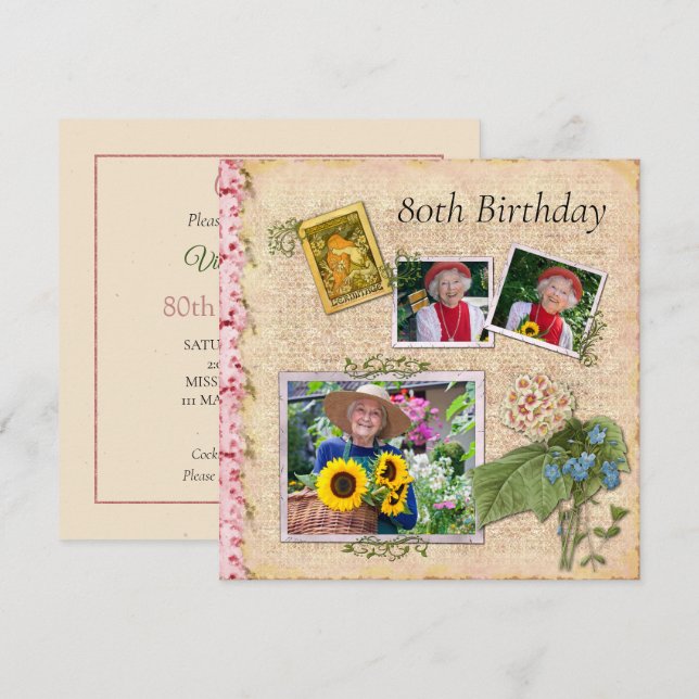 Shabby Chic Photo Birthday Party Invitation (Front/Back)