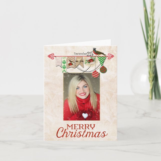 Shabby Chic Photo Christmas Card with easy to use (Front)