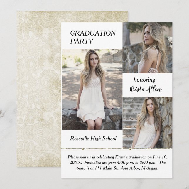 Shabby Chic Photo Graduation Party Invitation (Front/Back)