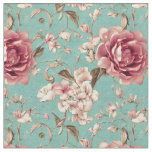 Shabby Chic Pink and White Florals on teal Fabric