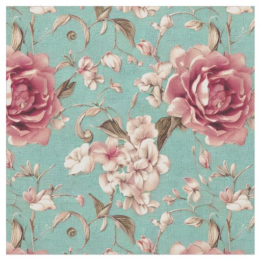 Shabby Chic Pink and White Florals on teal Fabric