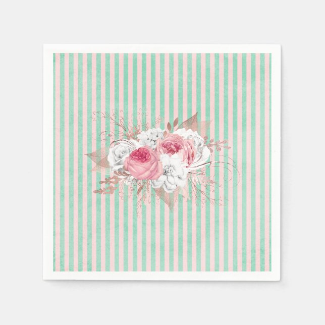 Shabby Chic Pink Bouquet Stripes   Napkins (Front)