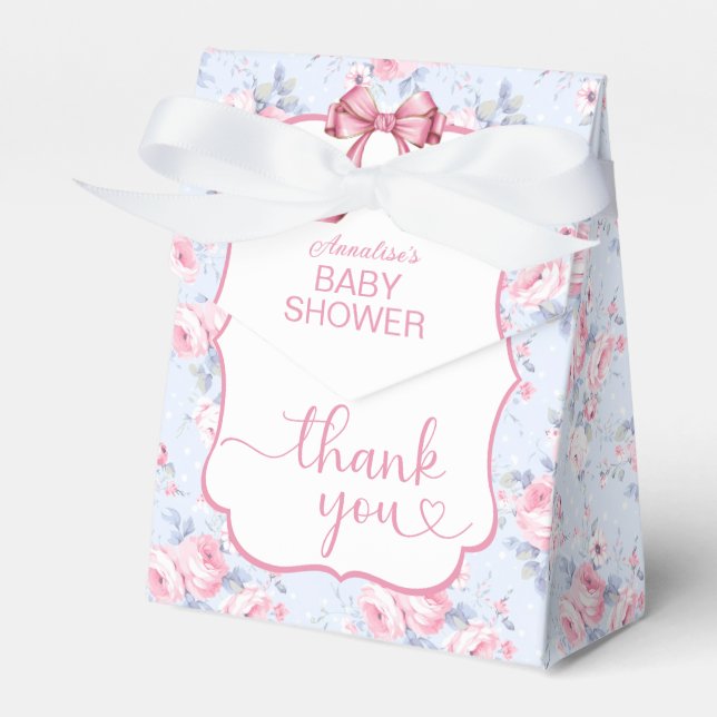 Shabby Chic Pink Bow Baby Shower Thank You Favor Boxes (Front Side)