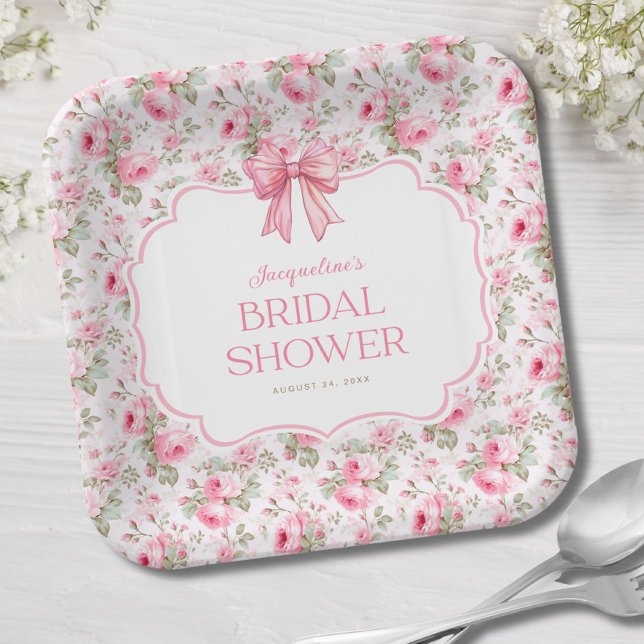 Shabby Chic Pink Bow Bridal Shower Paper Plates (Creator Uploaded)
