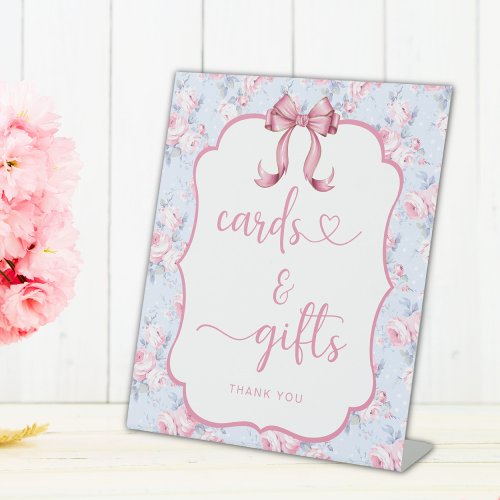 Shabby Chic Pink Bow Cards Gifts Bridal Shower Pedestal Sign