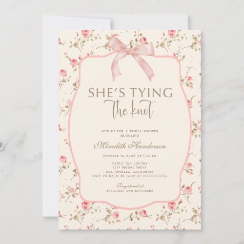 Shabby Chic Pink Bow Tying the Knot Bridal Shower Invitation