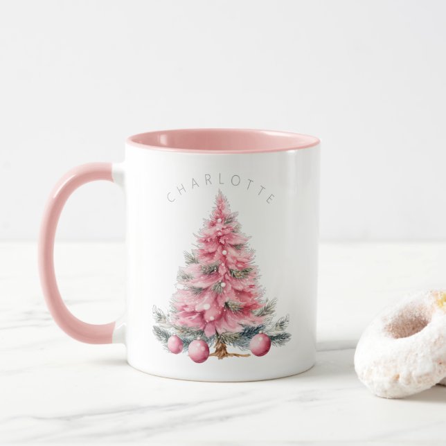 Shabby Chic Pink Christmas Hot Chocolate Mug (With Donut)