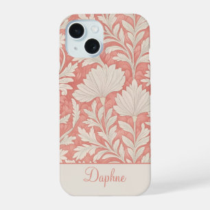 Shabby Chic Pink & Cream Floral Personalized iPhone 15 Case
