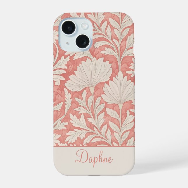 Shabby Chic Pink & Cream Floral Personalized  iPhone 15 Case (Back)