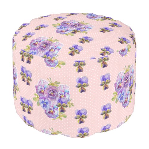 Shabby Chic Pink Dot Floral Flowers Pouffe Pouf