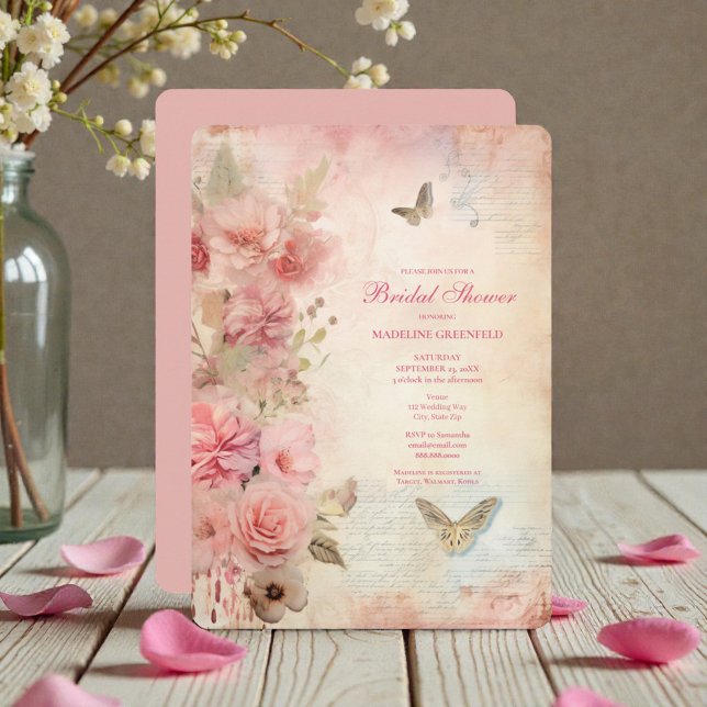 Shabby Chic Pink Floral Bridal Shower Invitation (Creator Uploaded)