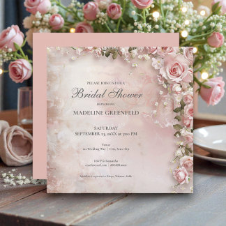Shabby Chic Pink Floral Bridal Shower Invitation