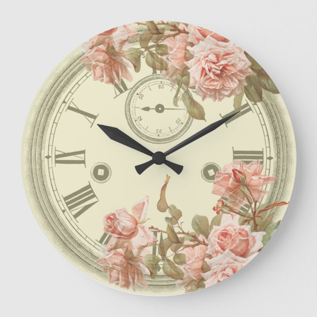 Shabby Chic Pink Floral 'Epheera Large Clock (Front)