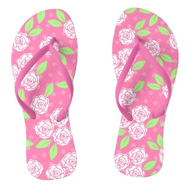 Shabby Chic Pink Floral Flip Flops (Footbed)